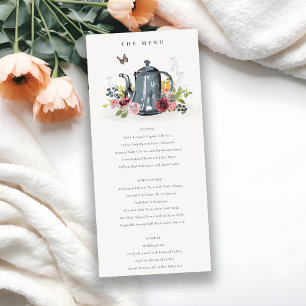 Carte de menu Mariage Rose Floral Teapot 
