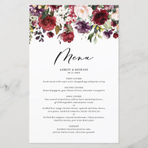 Carte de menu Mariage rouge et violet automne Flor