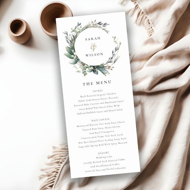Carte de menu Mariage Rustic Green Foliage (Créateur téléchargé)