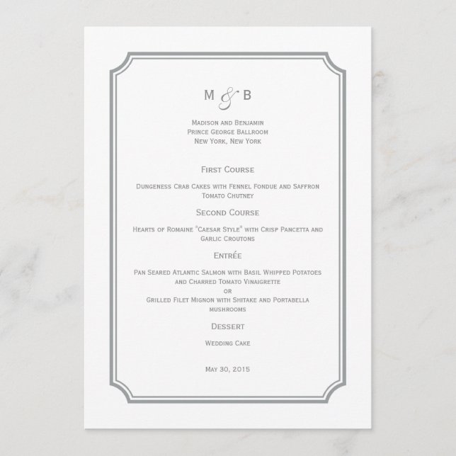 Carte de menu Mariage simple et chic (Devant)