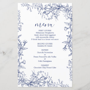 Carte de menu mariage Toile Bleu
