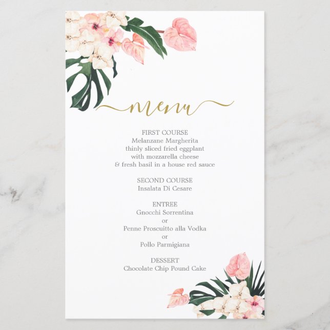 Carte de menu mariage Tropical (Devant)