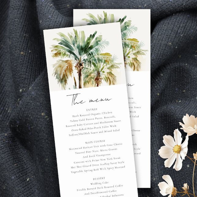Carte de menu Mariage Tropical Watercolor Palm Tre (Créateur téléchargé)