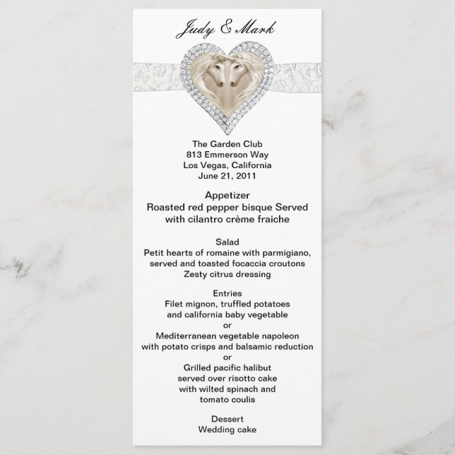 Carte De Menu Mariage Unicorne Et Dentelle (Devant)