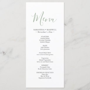 Carte de menu Mariage vert simple