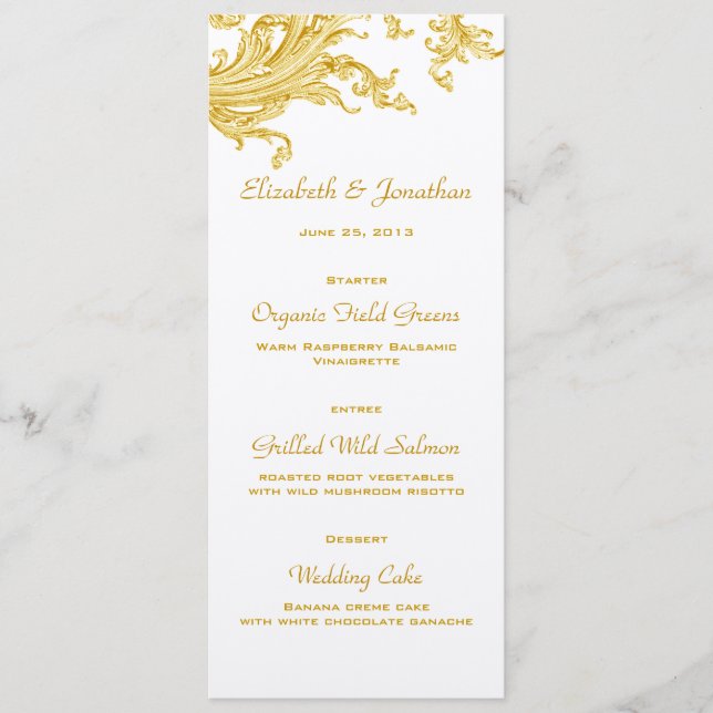 Carte de menu Mariage Victorian Gold Sweep (Devant)