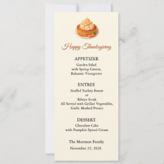 Carte de menu, Menu de Thanksgiving, Dîner, Déjeun