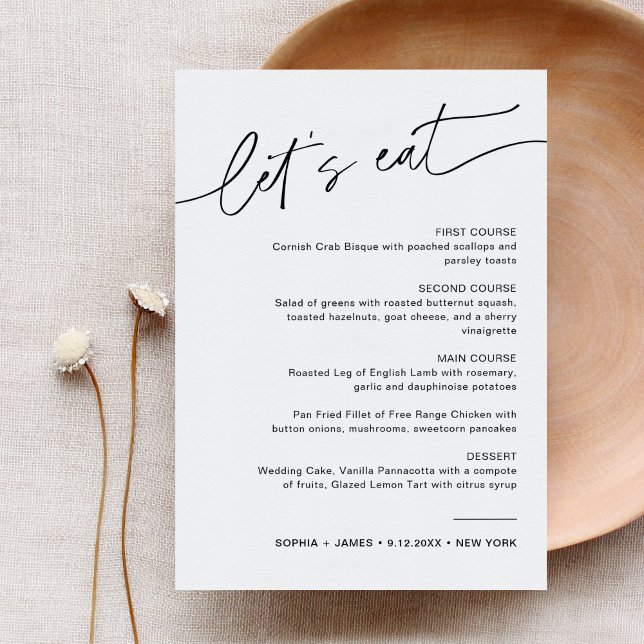 Carte de menu minimaliste du dîner Mariage EVERLEI (Créateur téléchargé)