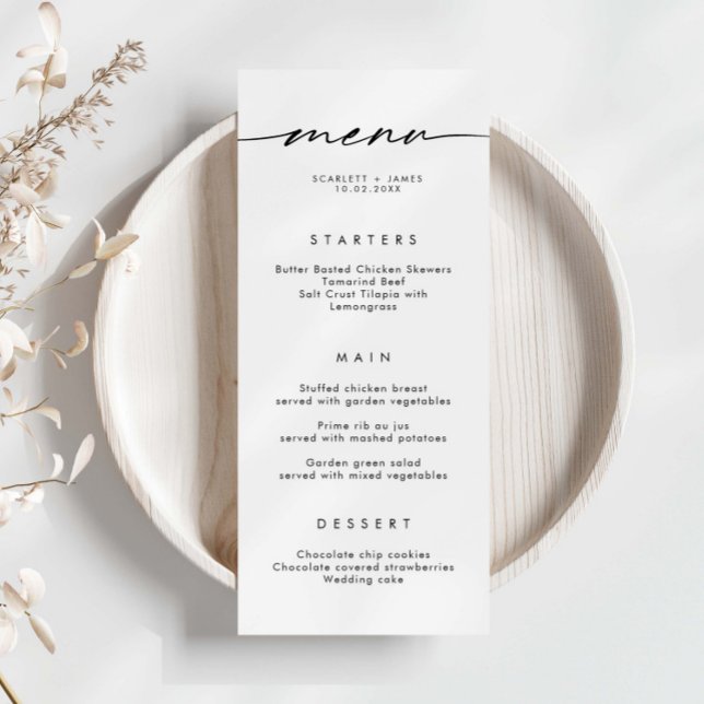 Carte de menu minimaliste simple Mariage (Créateur téléchargé)