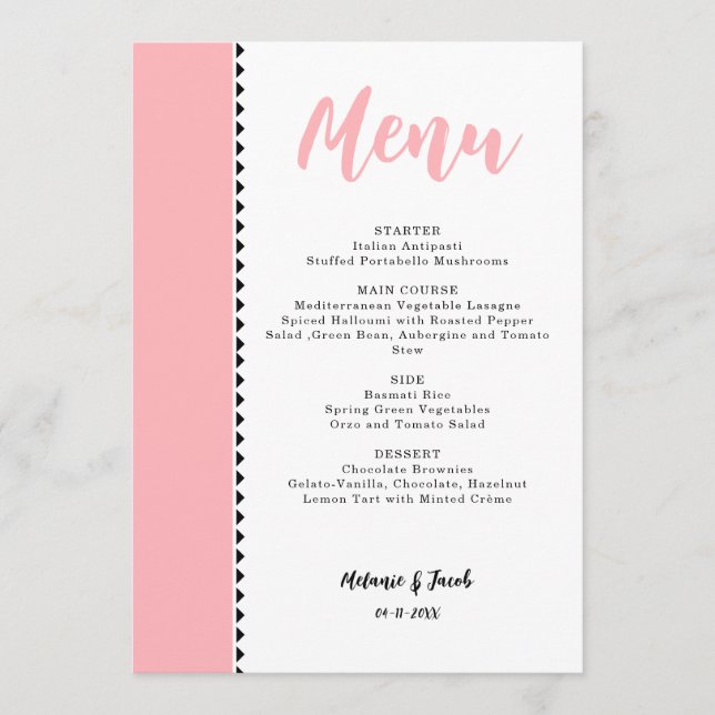 Carte de menu moderne Blush Pink Plat (Devant)