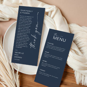 Carte de menu moderne et message de remerciement