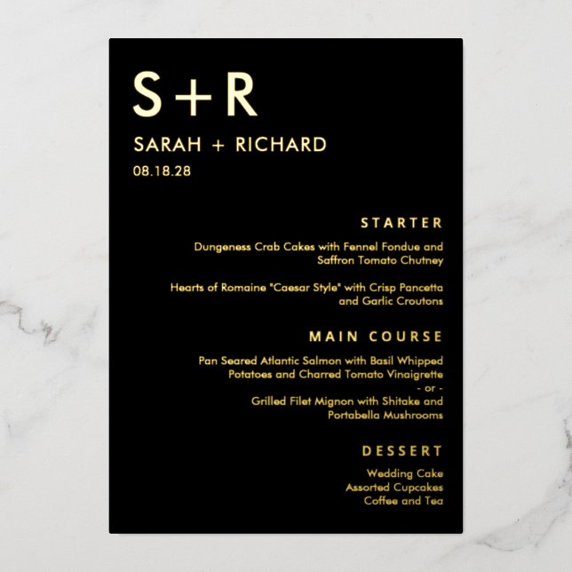 Carte de menu moderne minimaliste VRAI FOIL Élégan (Recto)