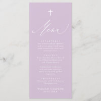 Carte de menu moderne Purple White Cross Girl Bapt