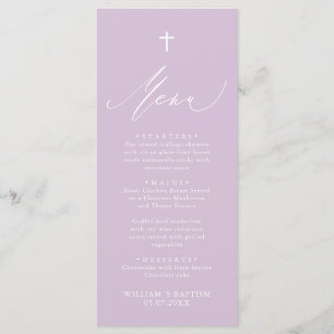 Carte de menu moderne Purple White Cross Girl Bapt