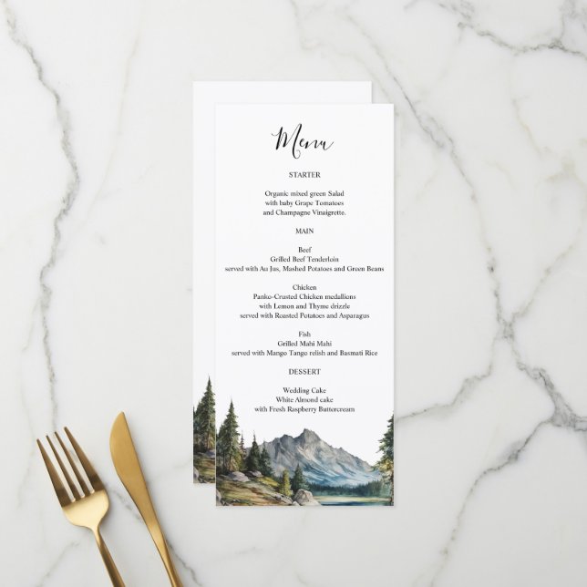 Carte de menu Mountain Lake Nom personnalisé sur l (Devant/Arrière en situation)