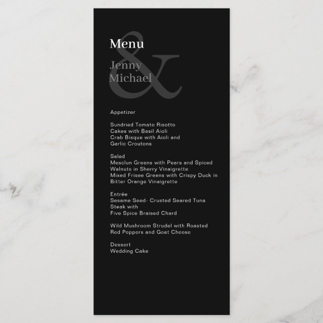 Carte de menu noir blanc moderne (Devant)