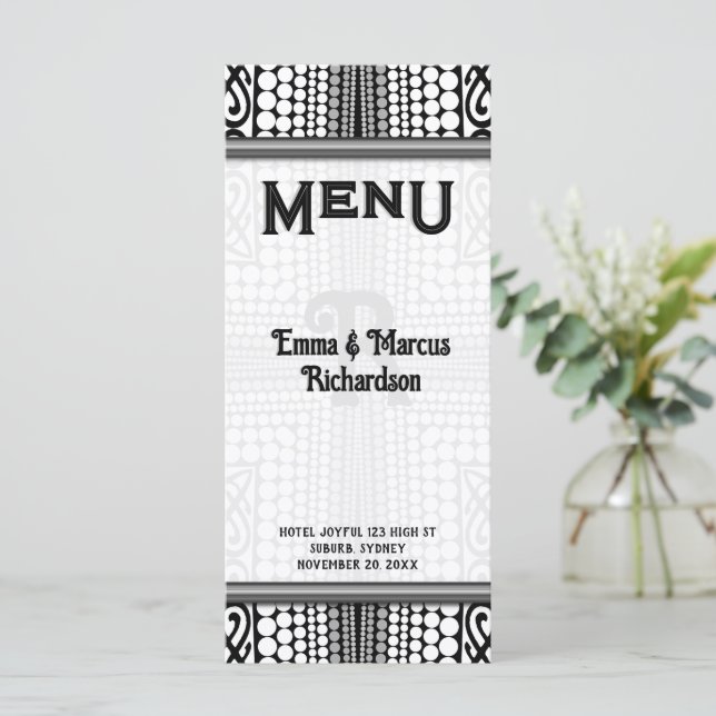 Carte de menu noir et blanc à l'Edge Tribal Urbain (Debout devant)