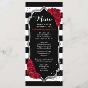 Carte de menu noir rouge blanc argent