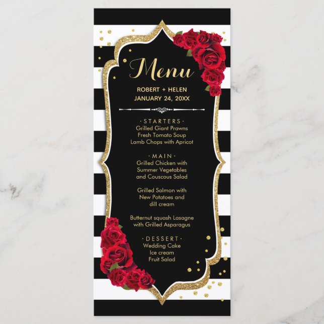Carte de Menu Noir Rouge Or Blanc (Devant)