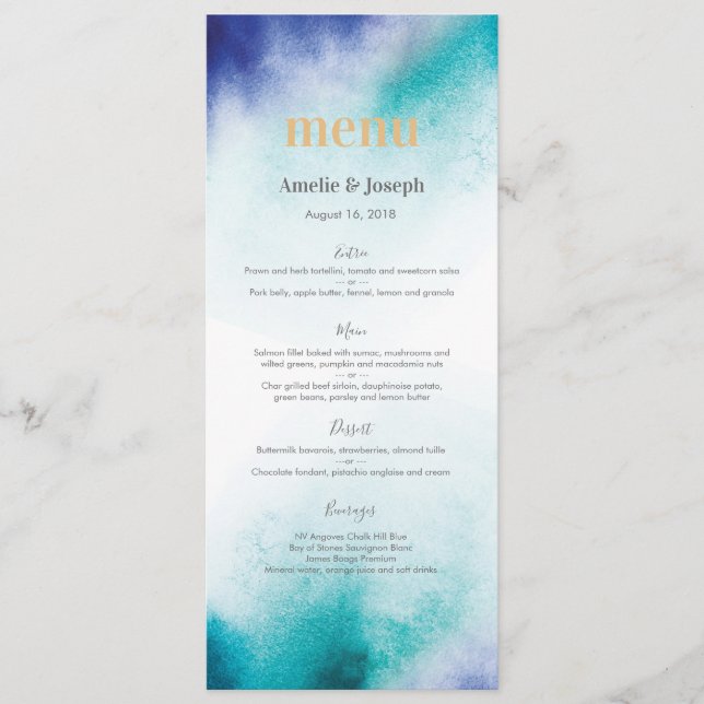 Carte de menu ou de programme d'aquarelle de (Devant)