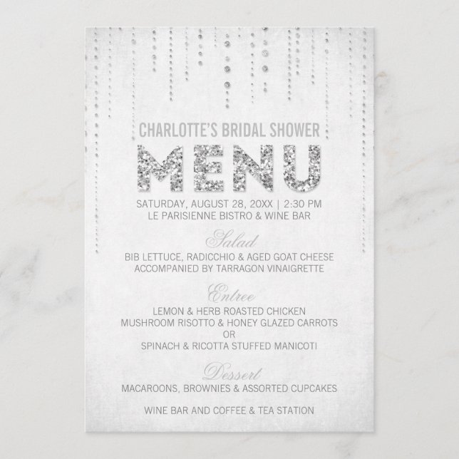 Carte de menu Paillettes Argentées (Devant)