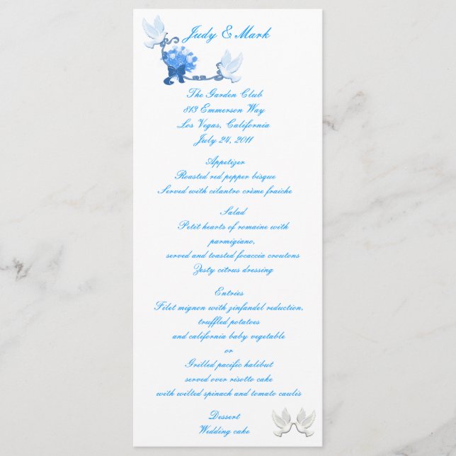 Carte de menu personnalisée Dove (Devant)