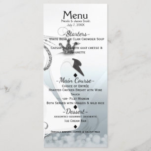Carte de menu personnalisée élégante argent et bla