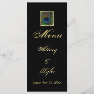 Carte de menu Pièce Peacock Noir et Or