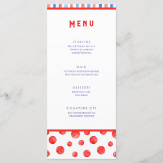 Carte de menu plat événement rouge bleu été fun