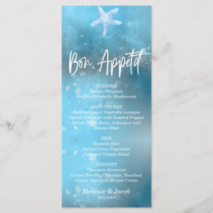 Carte de menu plat Mariage Blue Sea Summer Bon App
