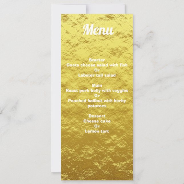 Carte de menu pour dîner Mariage or élégant person (Devant)