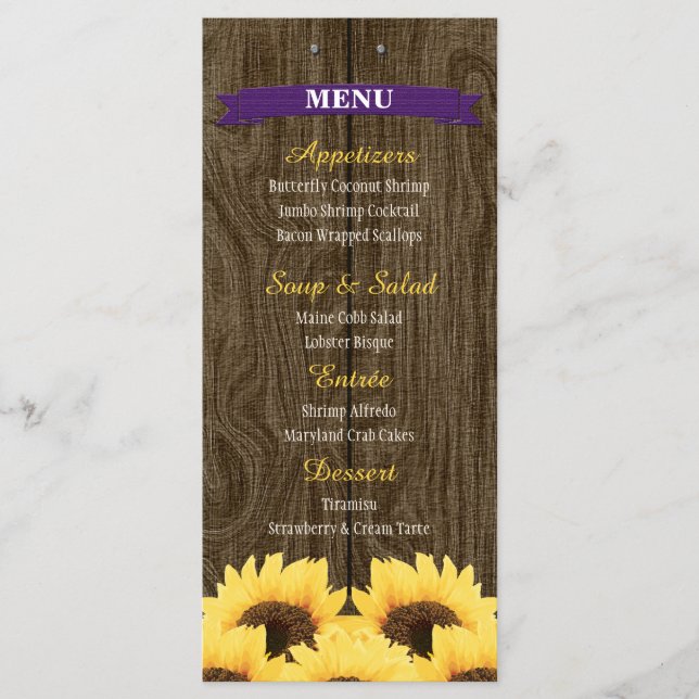 CARTE DE MENU PURPLE RUSTIC SUNFLOWER (Devant)