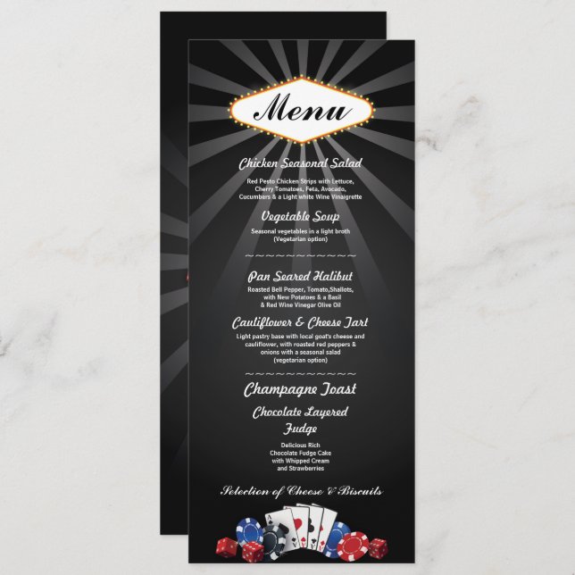 Carte de Menu Réception de Mariage Casino Las Vega (Devant / Derrière)