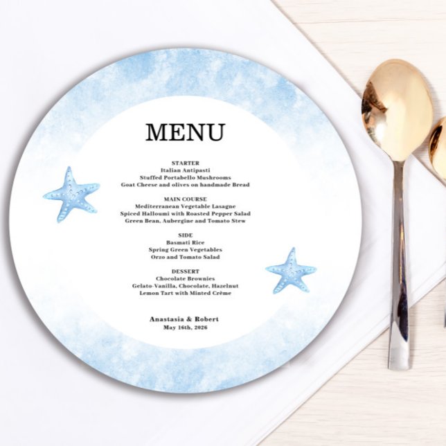 Carte de menu Romantic Blue Sea Round (Créateur téléchargé)