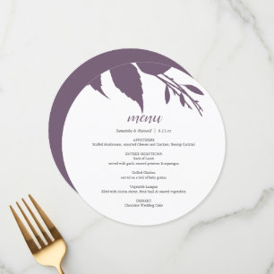Carte de Menu Rond Violet Prune de Feuillage d'Aut