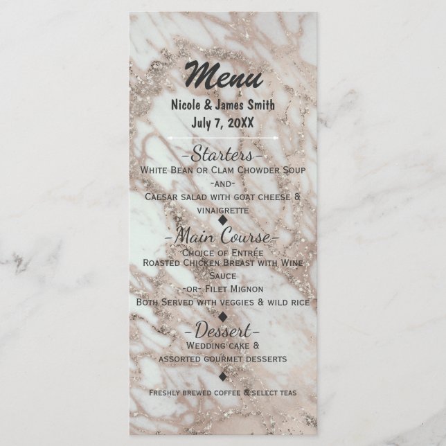 Carte de menu Rose en verre de marbre Pink Gold Si (Devant)
