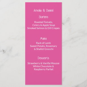 Carte de menu rose et blanc framboise