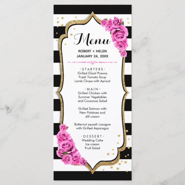 Carte de menu Rose Gold et Noir et Blanc (Devant)