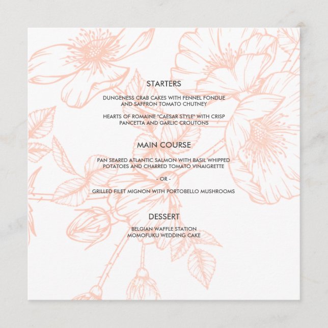 Carte de menu rose Gold Foil Floral Mariage (Devant)
