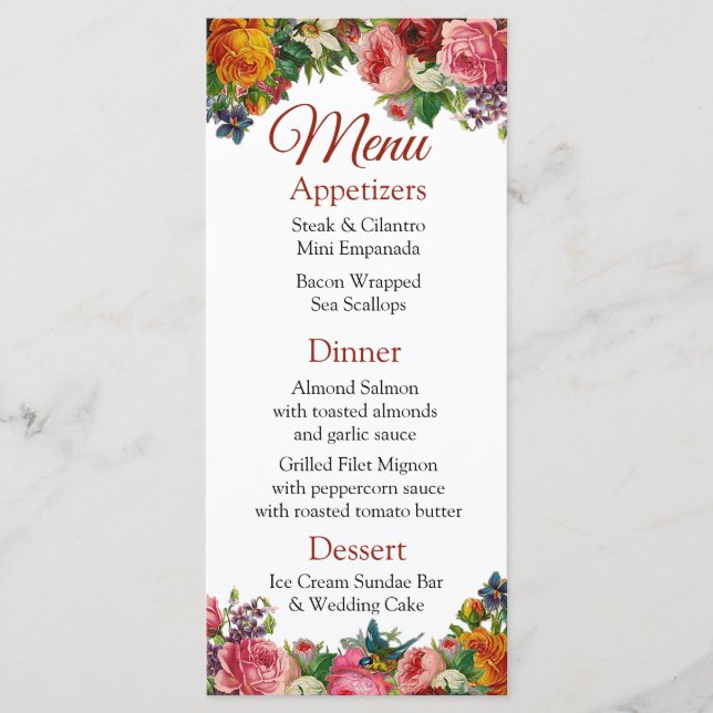 Carte de menu Rose Mariage de la Bourgogne décorat (Devant)