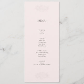 Carte de menu rose poudré minimaliste élégante