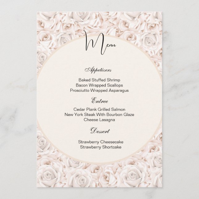 Carte de menu Roses blanches vintages (Devant)