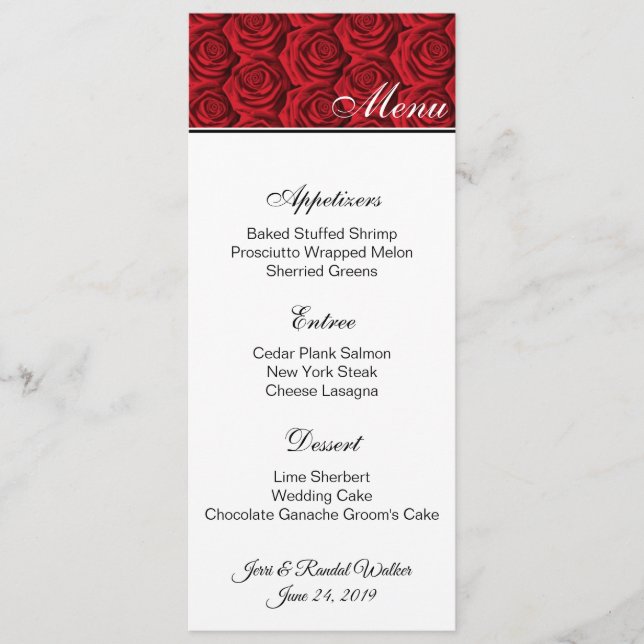 Carte de menu Roses rouges (Devant)