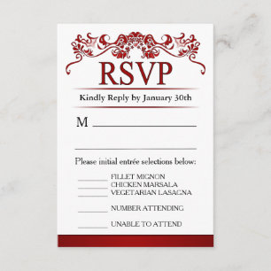Carte de menu RSVP 3.5x5 - Valentines élégantes ro