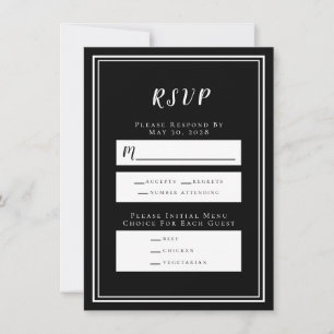 Carte de menu RSVP minimaliste Noir & Blanc Mariag