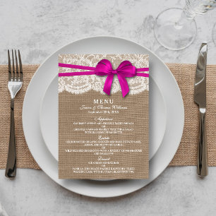 Carte de menu Rustic Pink Bow Mariage Collection