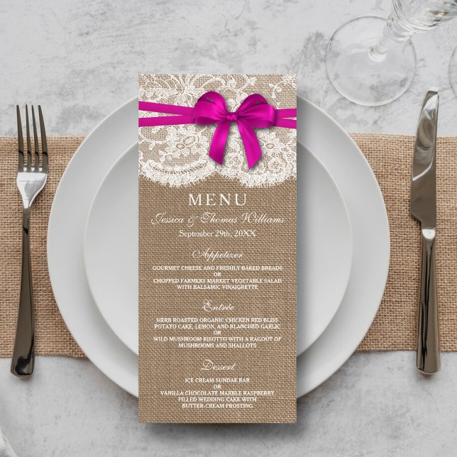 Carte de menu Rustic Pink Bow Mariage Collection (Créateur téléchargé)