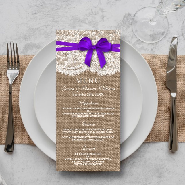 Carte de menu Rustic Purple Bow Mariage Collection (Créateur téléchargé)