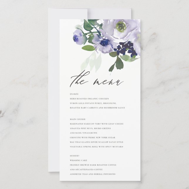 Carte de menu Rustique Violet Violet Floral Feuill (Devant)