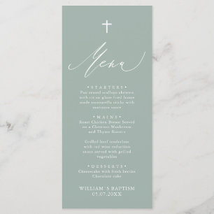 Carte de menu Sage Green White Cross Boy Baptism